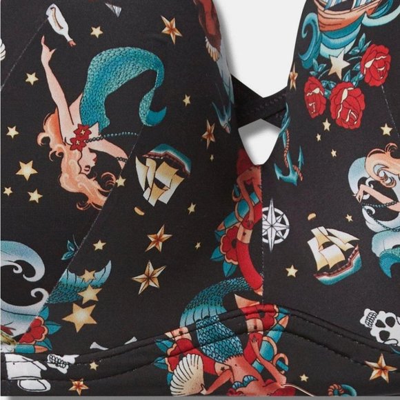 ❤️NWT VINTAGE TORRID BRA MERMAID TATTOO SKULL WIRELESS PUSH-UP - BACK SMOOTHING - Picture 4 of 11